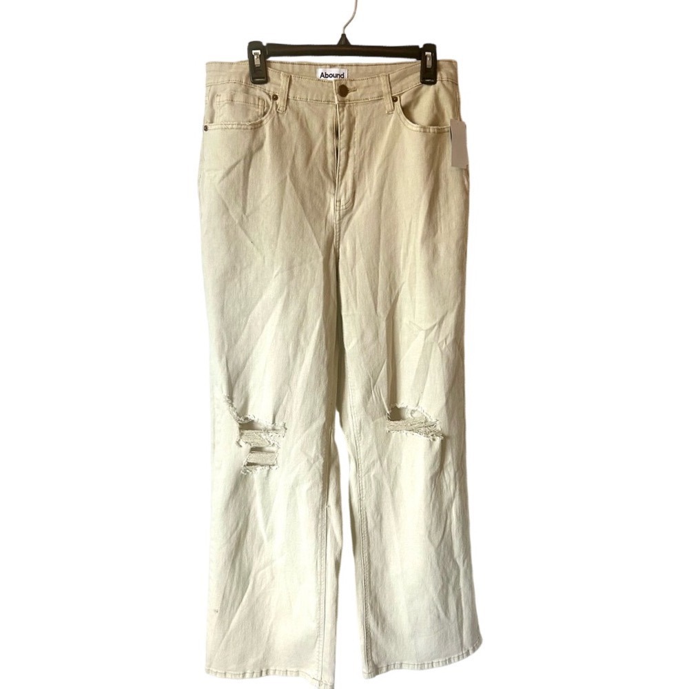 Abound Tan Khaki Distressed Wide Leg Jeans Ripped Knee High Rise Size 31 NEW